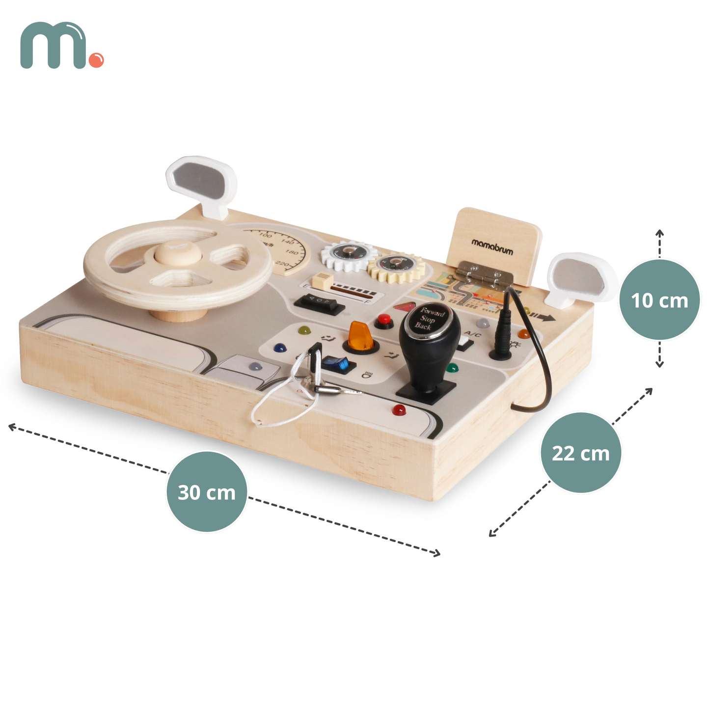 Tavola da gioco montessoriana in legno per bambini piccoli - cruscotto dell'automobile