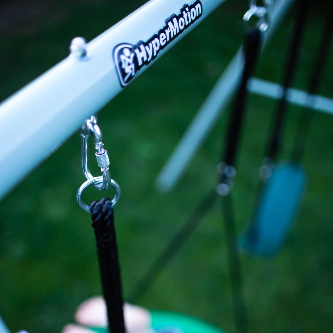 Altalena da giardino doppia con telaio e corde - seduta e nido di cicogna