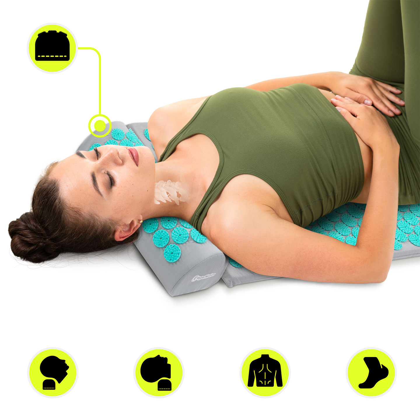 Tappetino per agopressione con cuscino e fodera - 72 cm HyperMotion grigio-menta