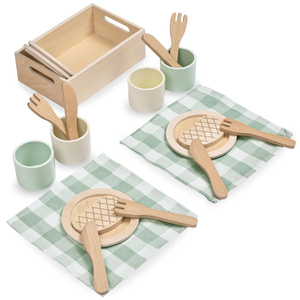 Set da pranzo per bambini in legno con tovagliette verdi