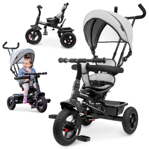 Triciclo per bambini 1-4 anni - TOBI FREY - colore grigio - girevole - ruote pompate + spingitore