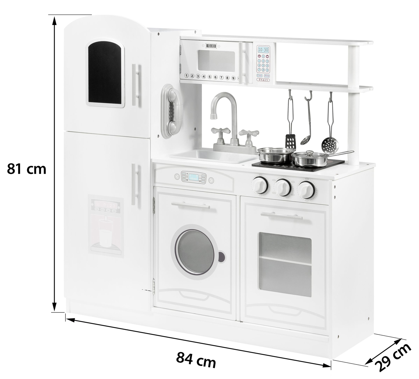 Grandi accessori da cucina in legno bianco e grembiule