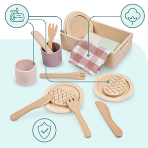 Set da pranzo in legno per bambini con tovagliette rosse