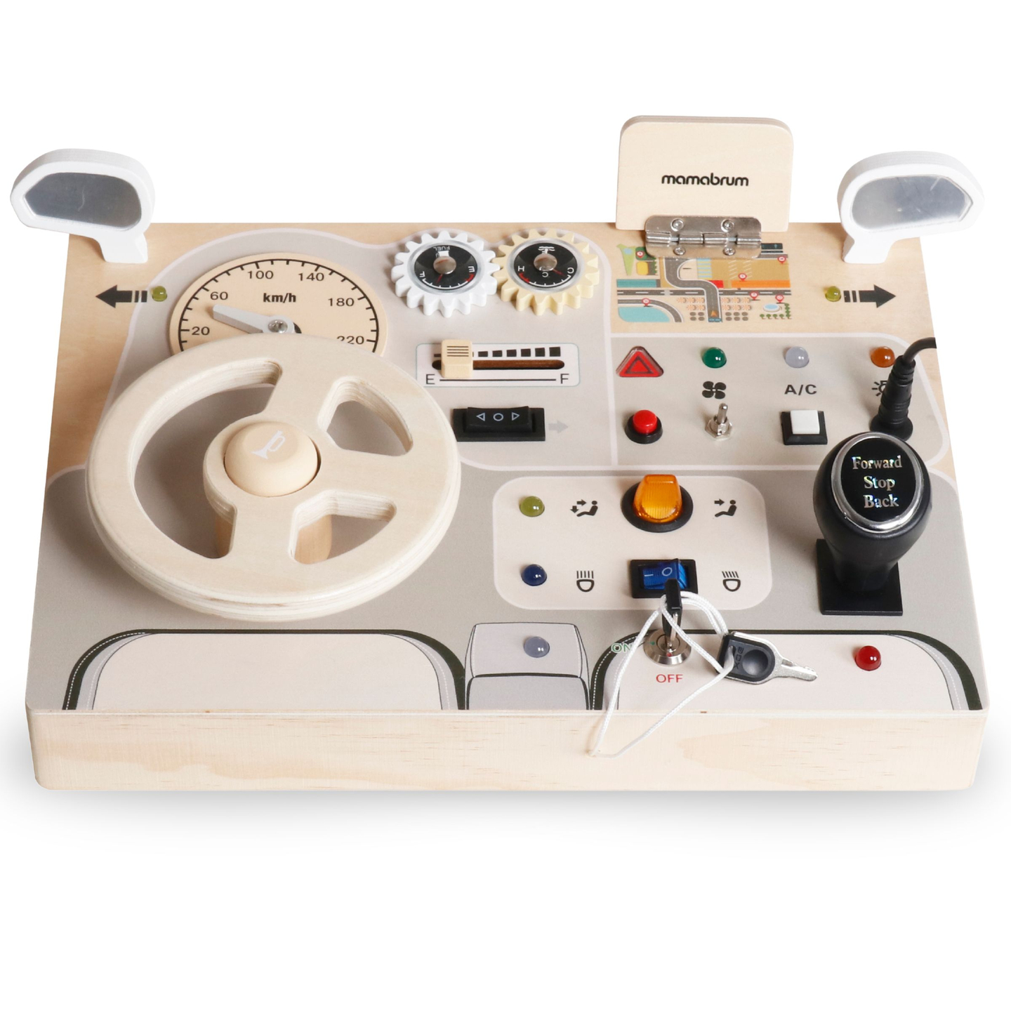 Tavola da gioco montessoriana in legno per bambini piccoli - cruscotto dell'automobile