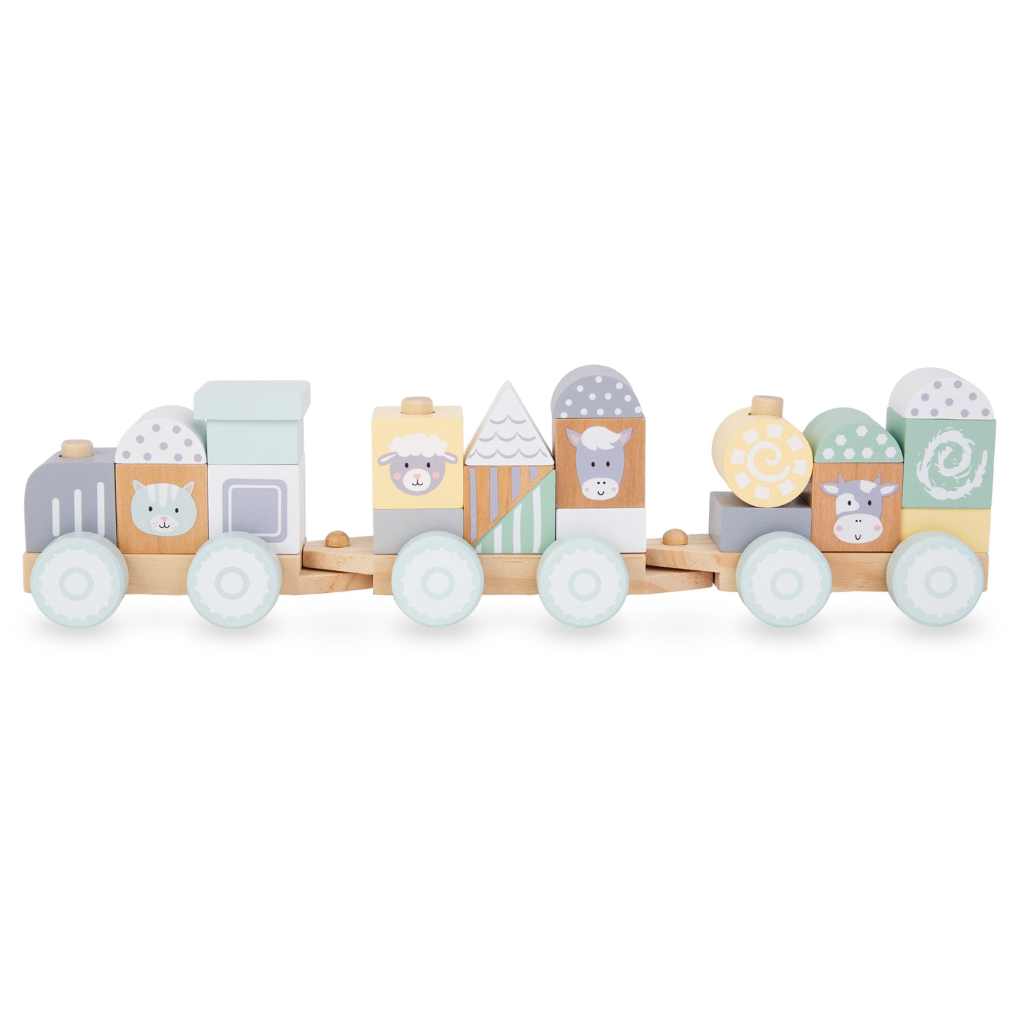 Treno di legno con blocchi per bambino - Fattoria