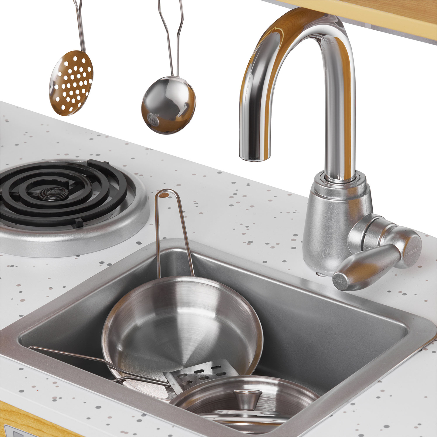 Cucina in legno XXL con illuminazione a LED, grembiule e accessori