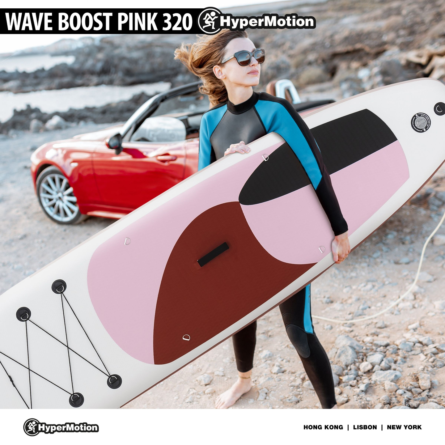 Tavola SUP gonfiabile Stand Up Paddle 320 cm con pagaia e sedile - HyperMotion WAVE BOOST PINK 320