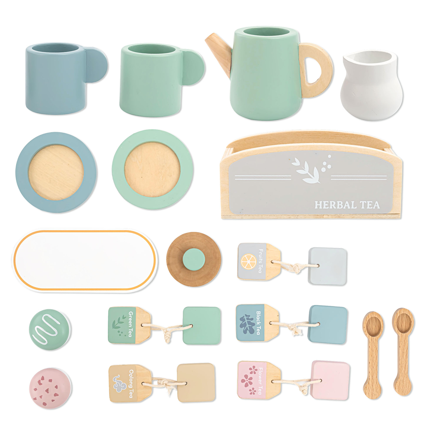 Grande set da tè in legno con vassoio - 18 articoli
