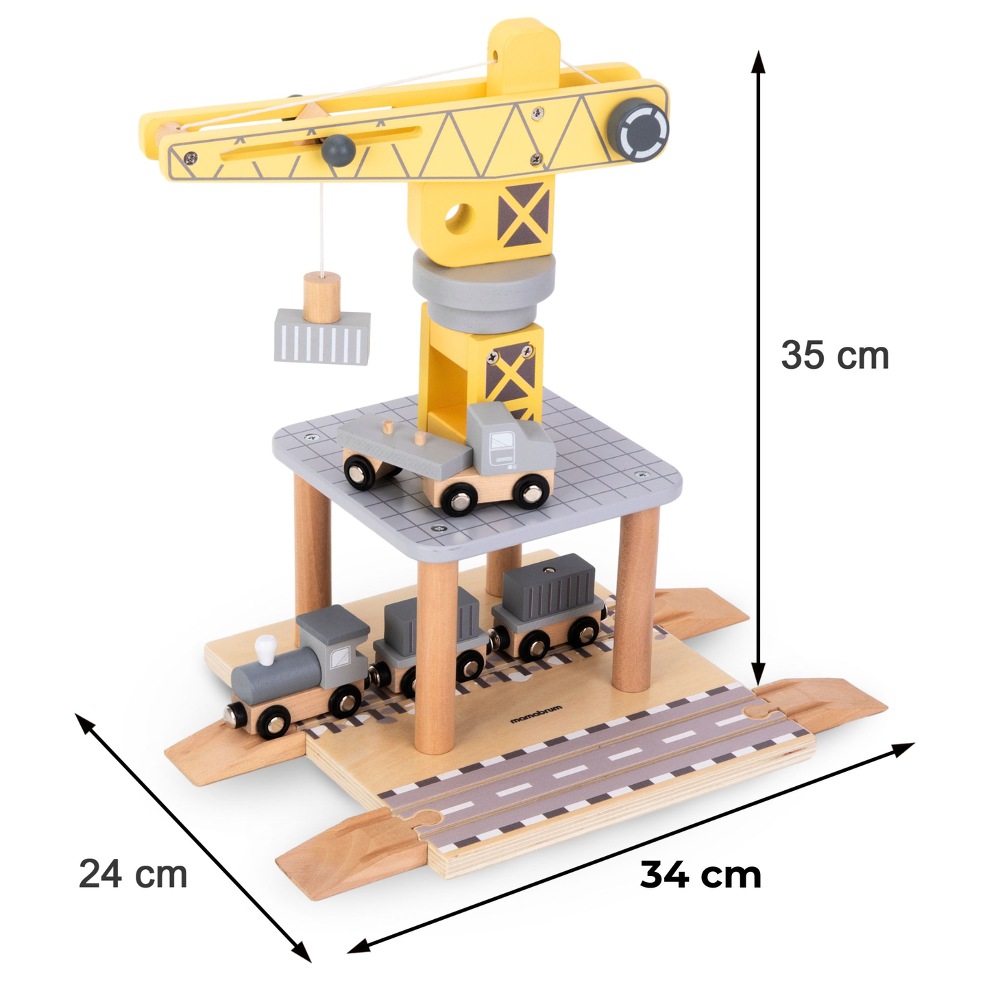 Gru portuale mobile con argano magnetico e accessori - set in legno