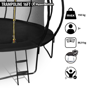 Trampolino da giardino XXXL per bambini HyperMotion - 487 cm 16FT - con scala e rete interna - per casa e giardino - max 150 kg