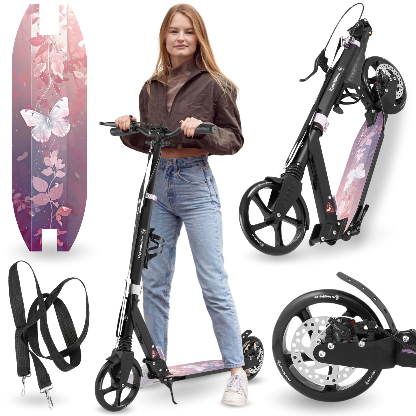 Scooter a due ruote per giovani adulti - con ammortizzatore - HyperMotion Skyline - rosa, alluminio - 100kg