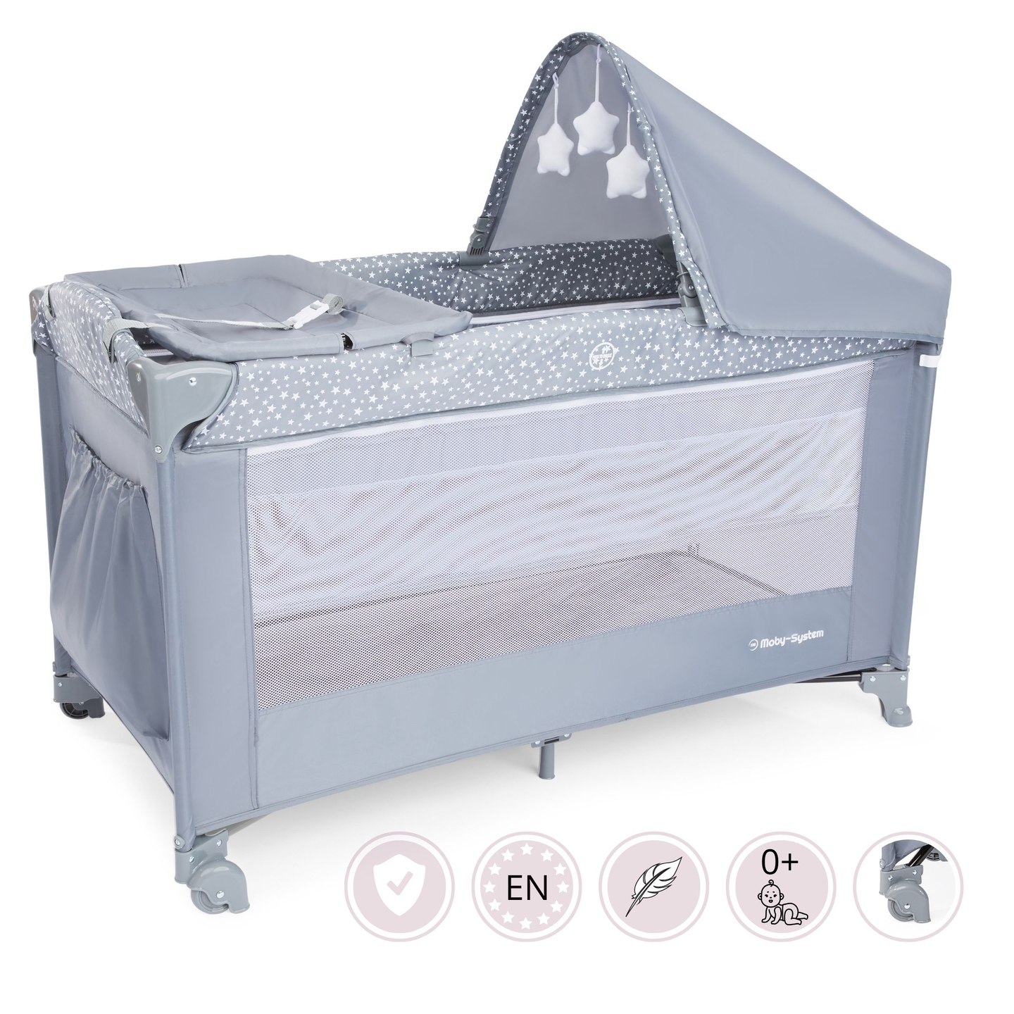Lettino da viaggio/box 2 livelli con fasciatoio, tettoia e materasso Happy Traveller BASIC PLUS - grigio