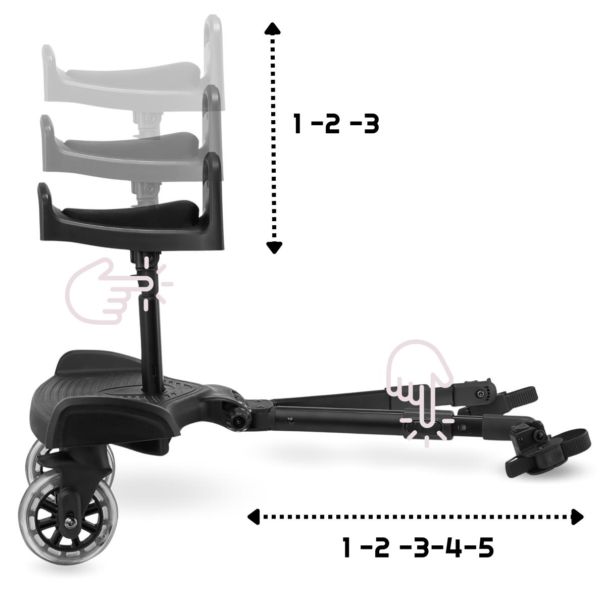 Estensione della carrozzina con sedile regolabile e sistema di fissaggio universale - Moby-System BUGGY2GO