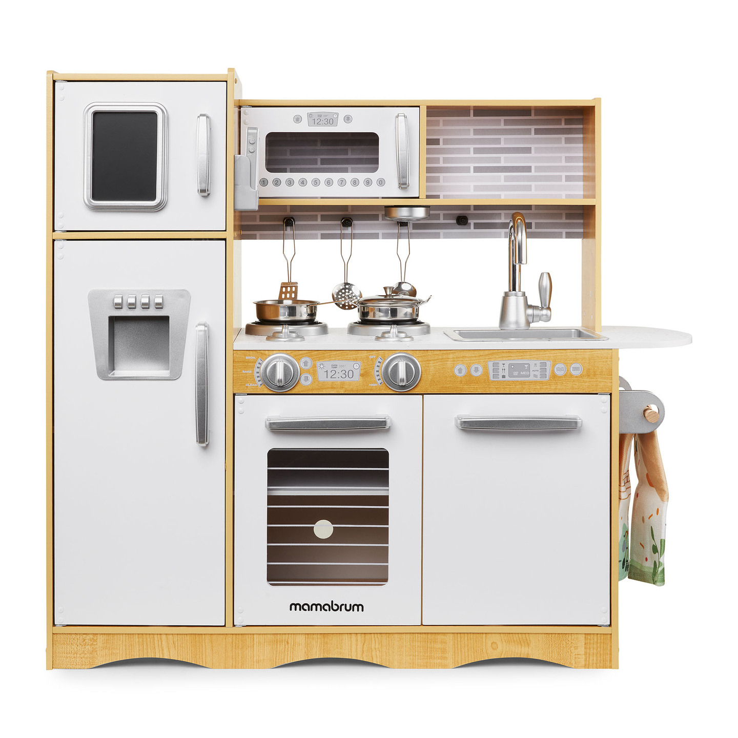 Cucina in legno XXL con illuminazione a LED, grembiule e accessori