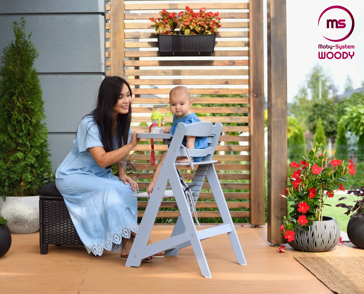 Sedia per alimentazione in legno Moby-System WOODY - colore grigio