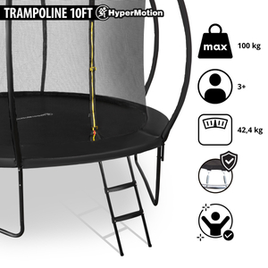 Trampolino da giardino XL per bambini HyperMotion - 305 cm 10FT - con scala e rete interna - per casa e giardino