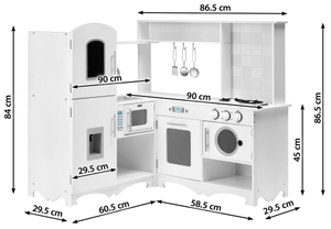 Cucina ad angolo in legno XXXL con frigorifero, forno, lavatrice, grembiule e accessori