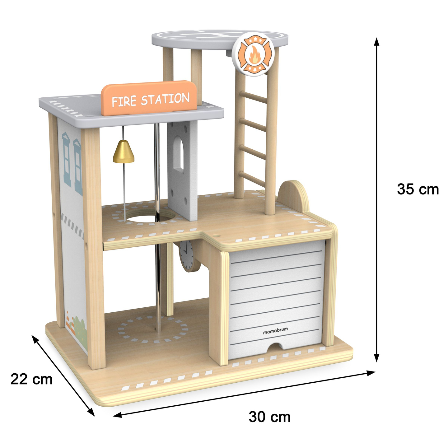 Stazione dei pompieri in legno con accessori, vigili del fuoco