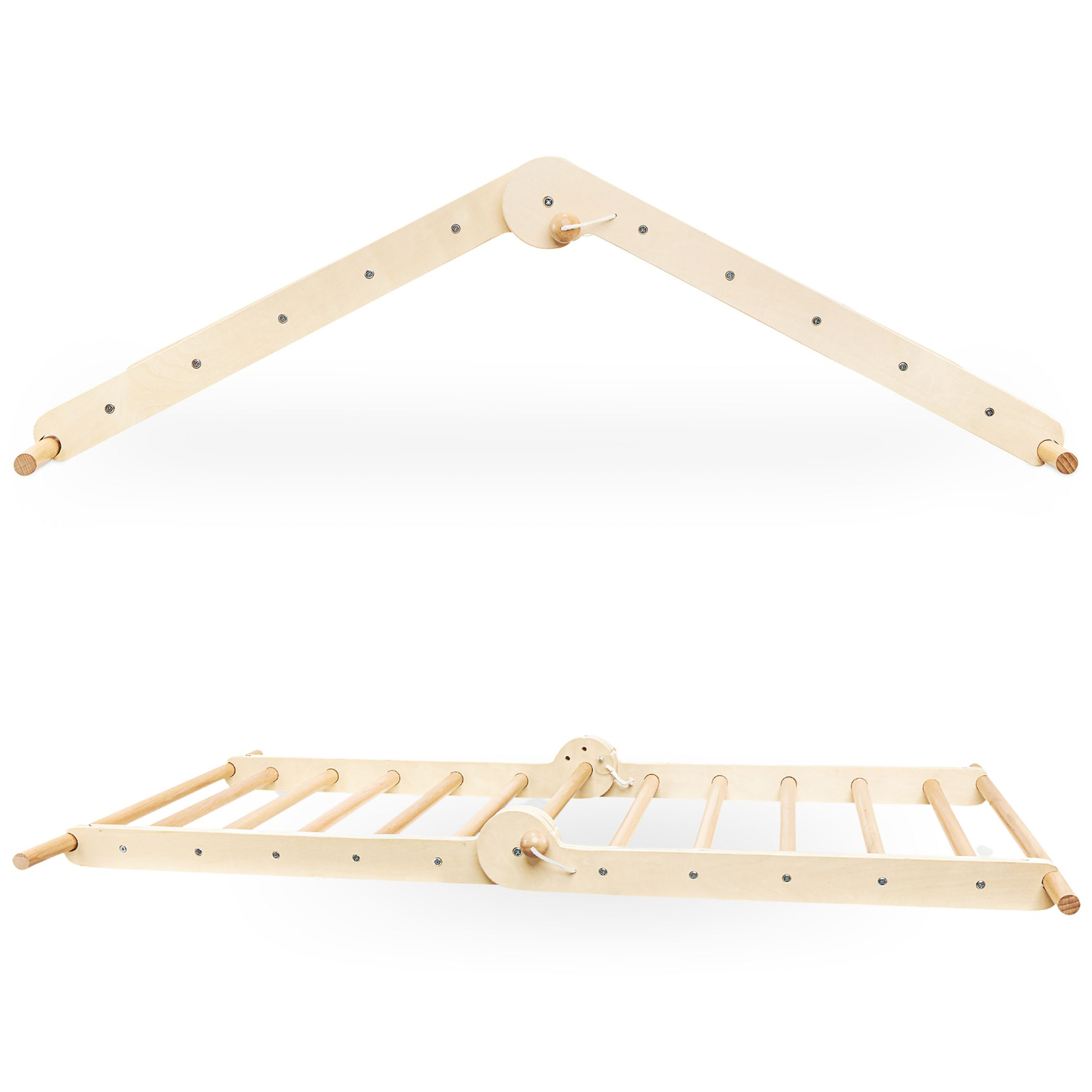 Parco giochi per bambini in legno fatto in casa - scala + parete di arrampicata + trave di equilibrio - triangolo di Pikler