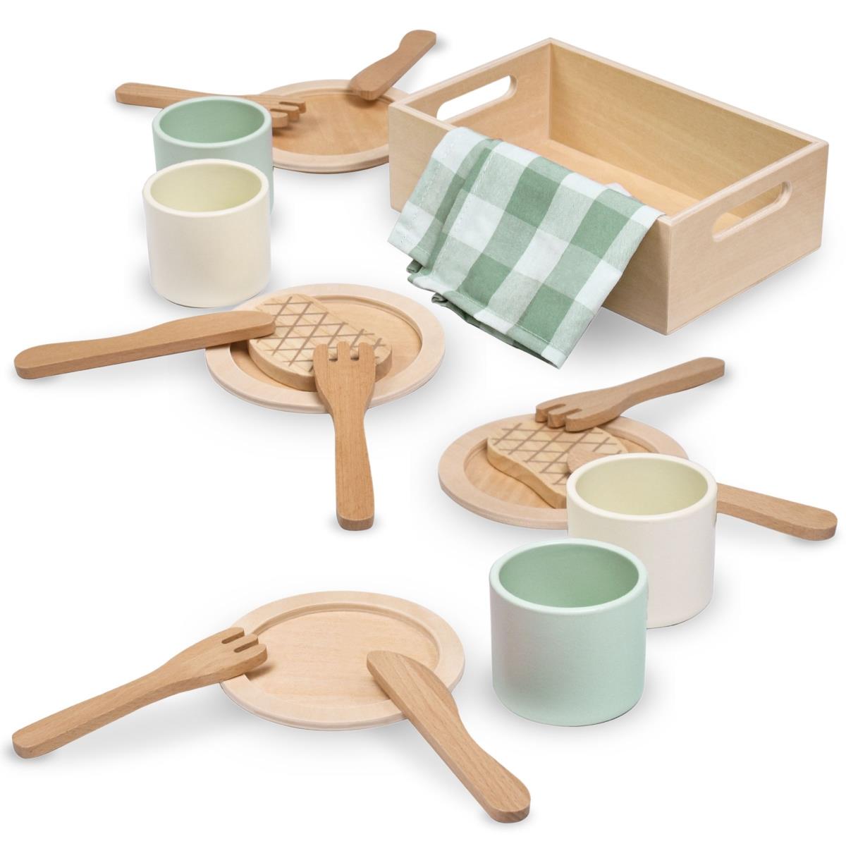 Set da pranzo per bambini in legno con tovagliette verdi