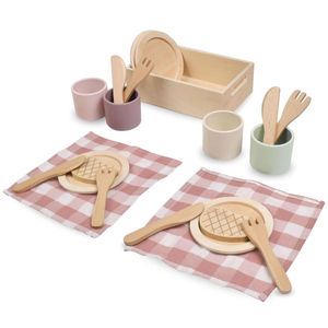 Set da pranzo in legno per bambini con tovagliette rosse