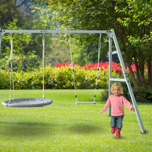 Altalena doppia con accessori - struttura in acciaio - nido di cicogna, dondolo e amaca