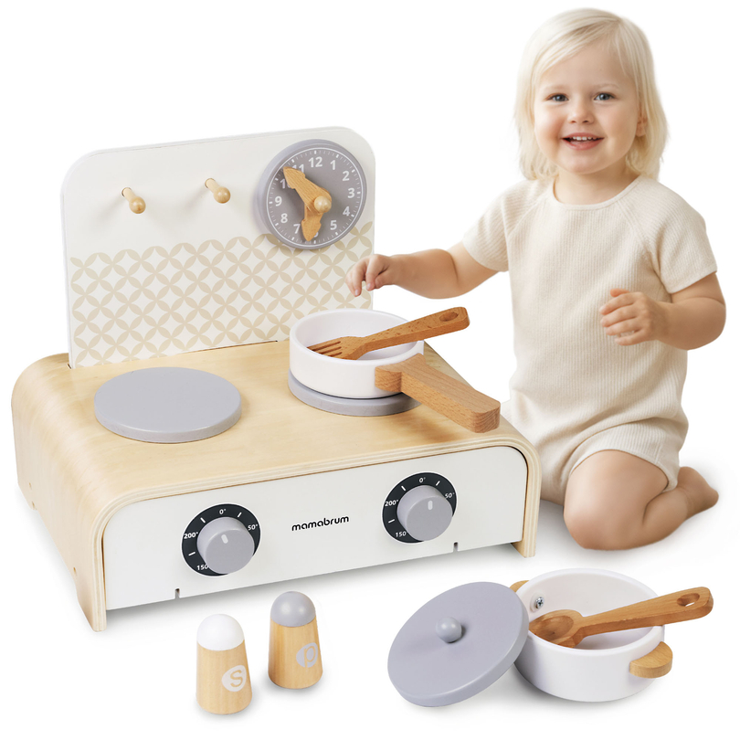 Mamabrum Cucina pieghevole in legno per bambini - Set con pentole, accessori da cucina e contenitori