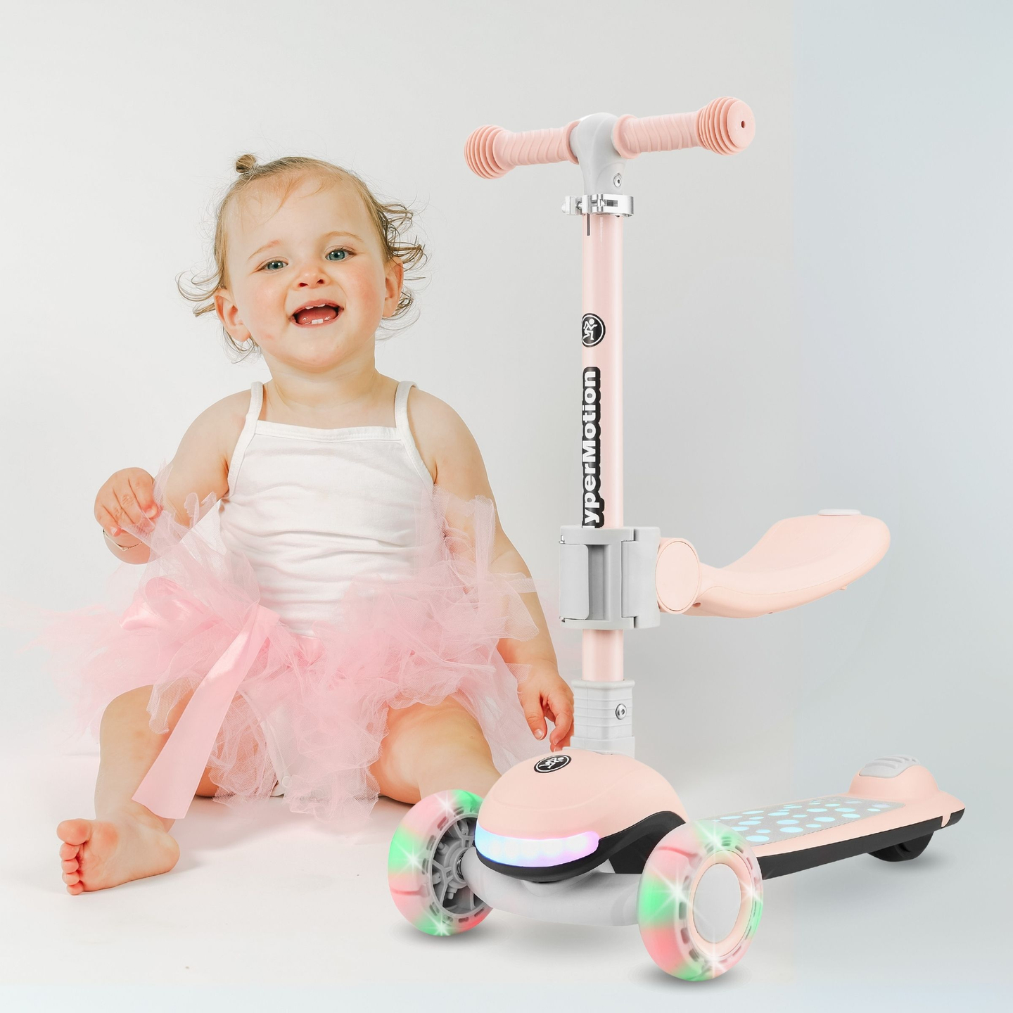 HyperMotion LUMI monopattino di equilibrio 3 in 1 - pedana illuminata e ruote a LED, colore rosa