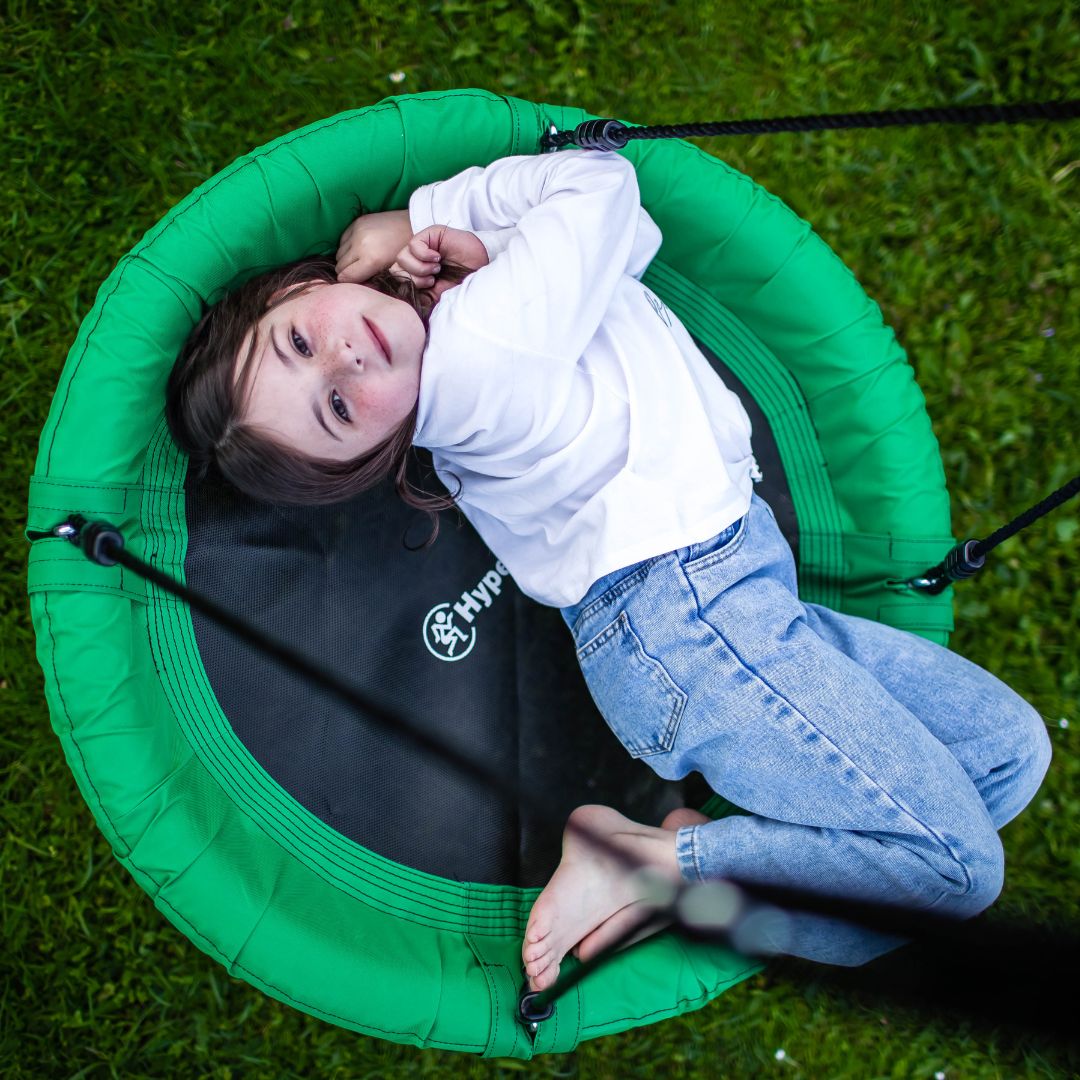 Altalena da giardino doppia con telaio e corde - seduta e nido di cicogna