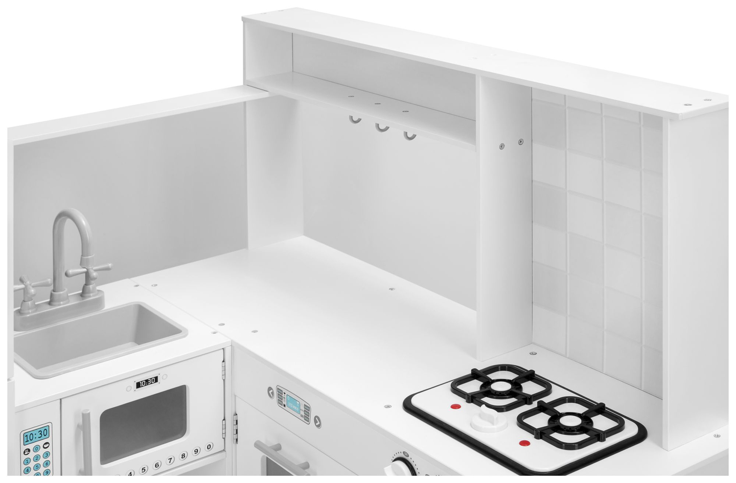 Cucina ad angolo in legno XXXL con frigorifero, forno, lavatrice, grembiule e accessori