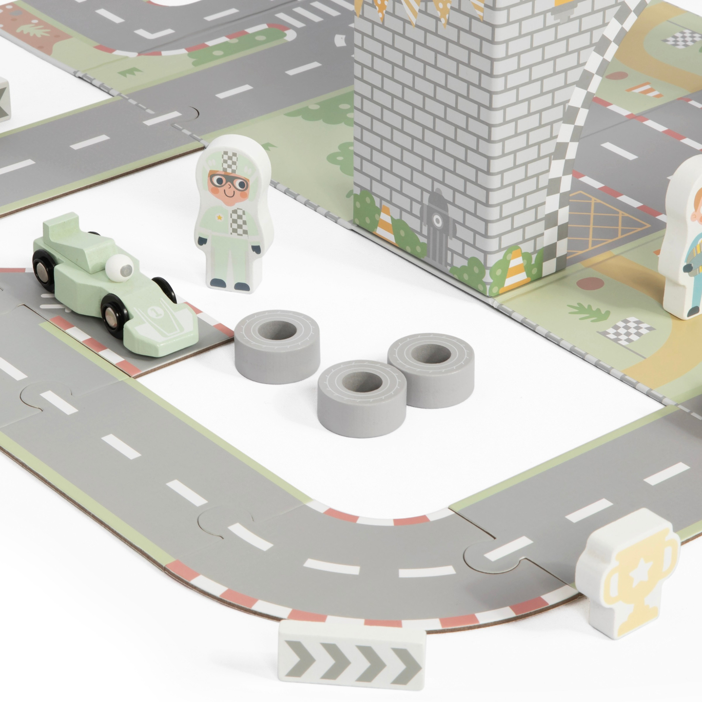 Valigia magnetica con pista, veicoli in legno e accessori stradali