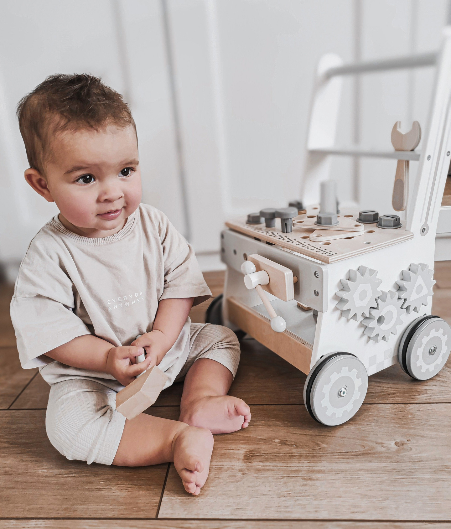 Deambulatore, spingitore e laboratorio in legno 3 in 1 - 47 elementi