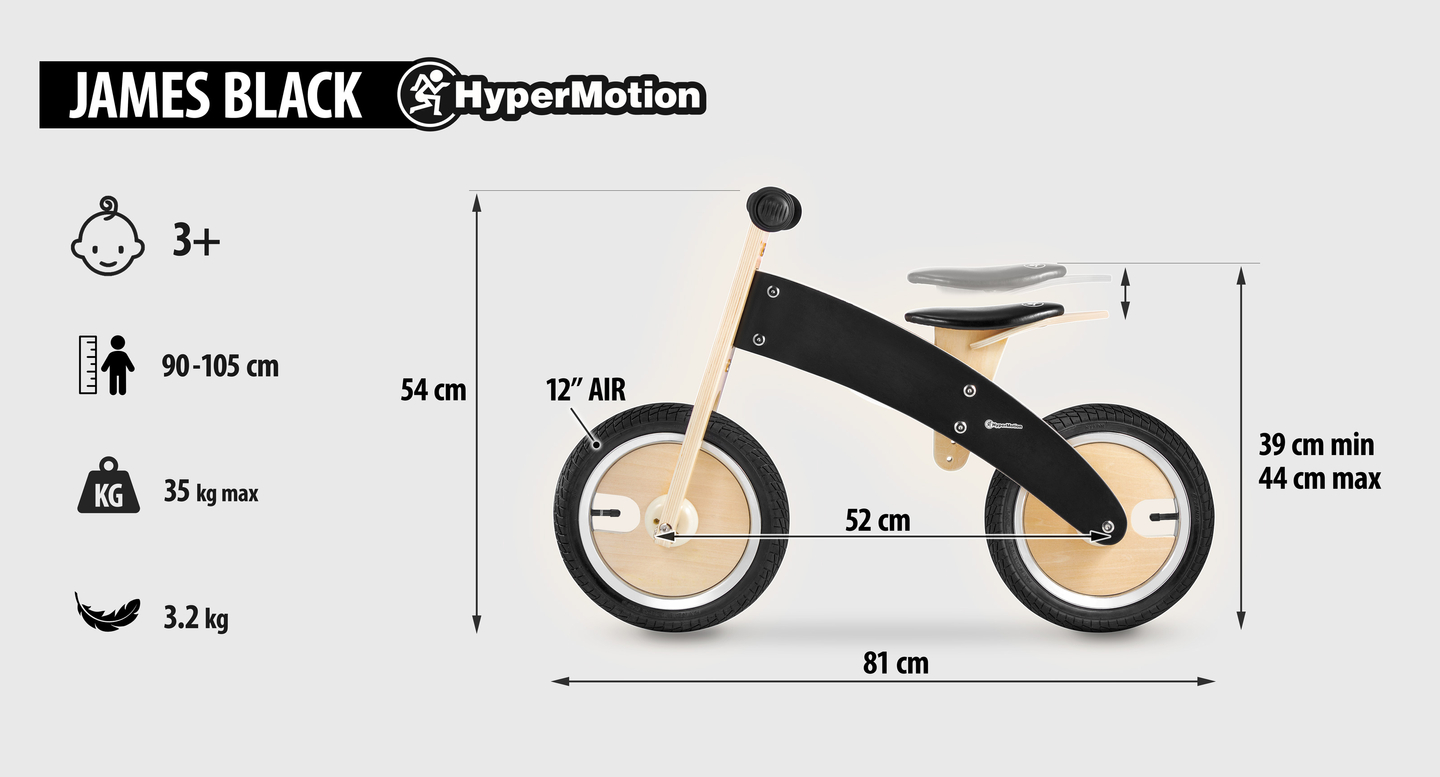 JAMES HyperMotion bicicletta da jogging in legno - ruote gonfiabili - nero