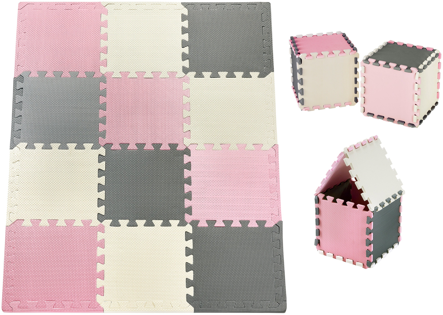 Puzzle in schiuma 12 pezzi. - tappetino educativo in schiuma 120 x 90 x 1.2cm con bordi - rosa
