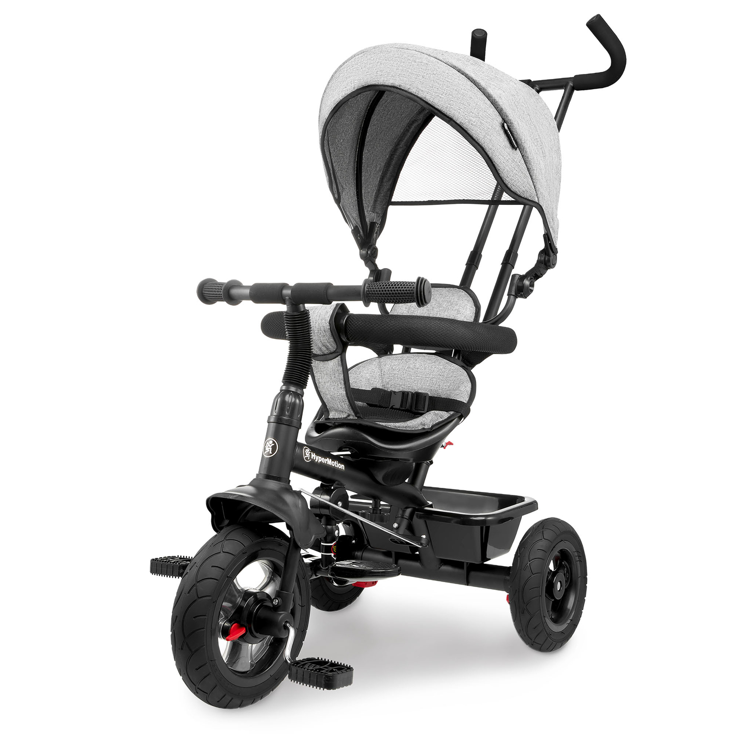 Triciclo per bambini 1-4 anni - TOBI FREY - colore grigio - girevole - ruote pompate + spingitore