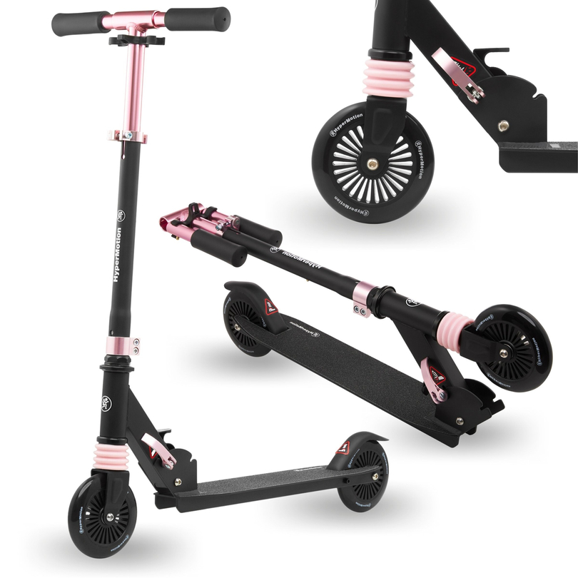 Monopattino a due ruote con ammortizzatore WALLY 4-9 anni da HyperMotion nero-rosa