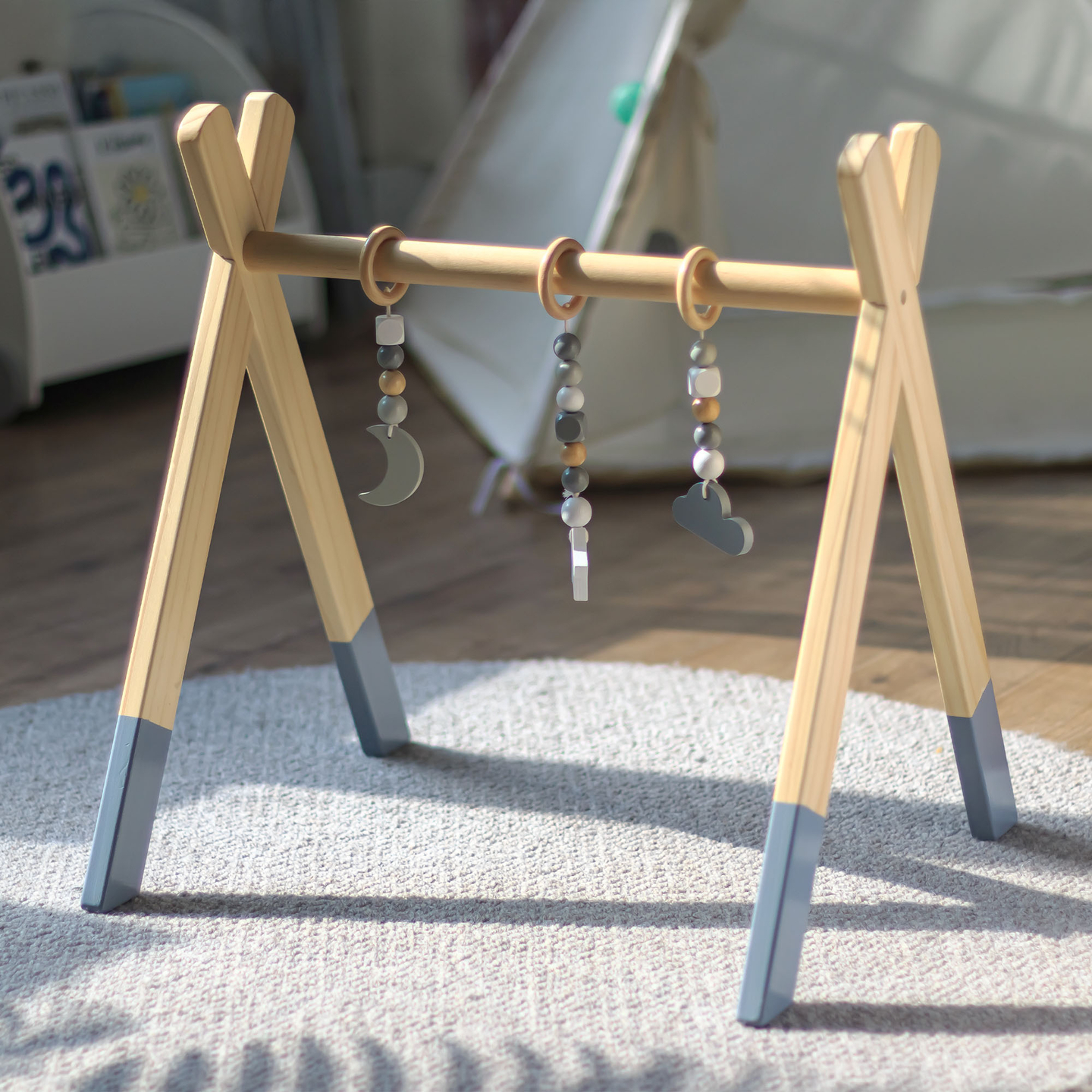 Baby Gym, supporto educativo in legno - colore grigio