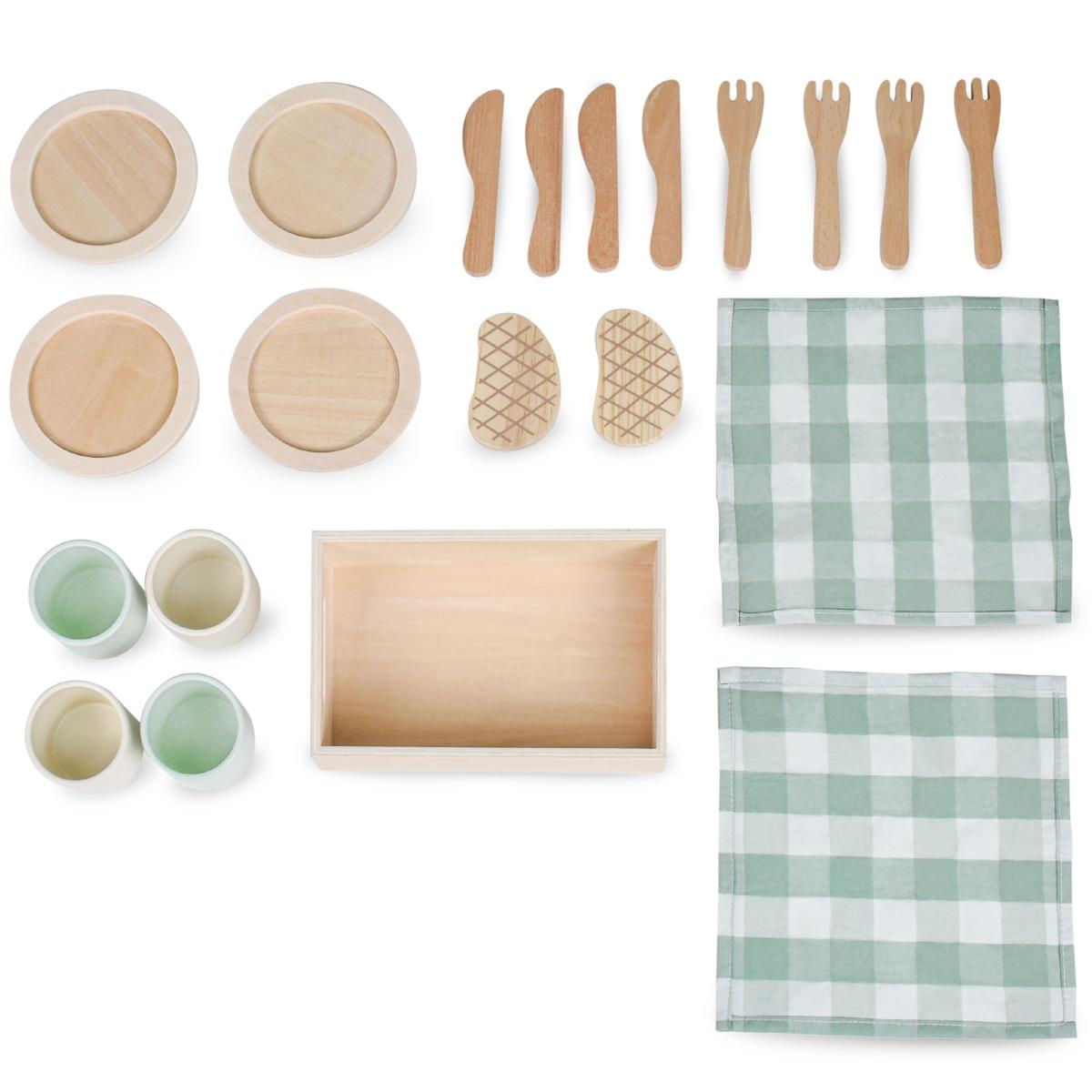 Set da pranzo per bambini in legno con tovagliette verdi