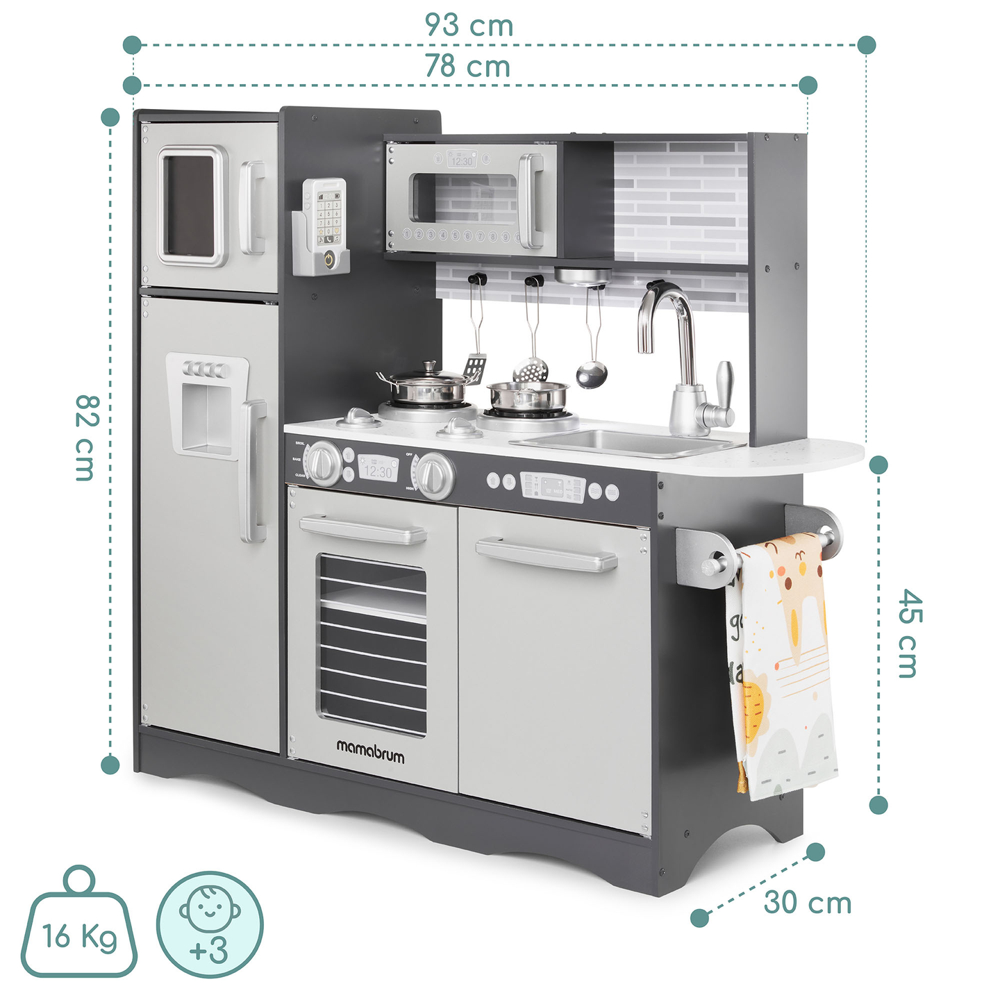 Cucina in legno XXL con illuminazione a LED, grembiule e accessori