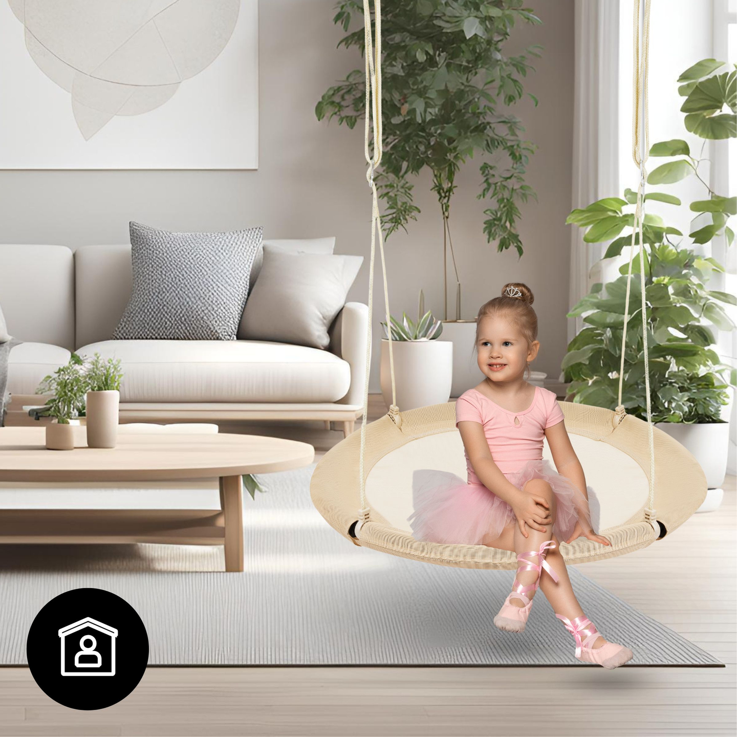 Altalena a nido di cicogna HyperMotion - diametro 100 cm, colore beige boho