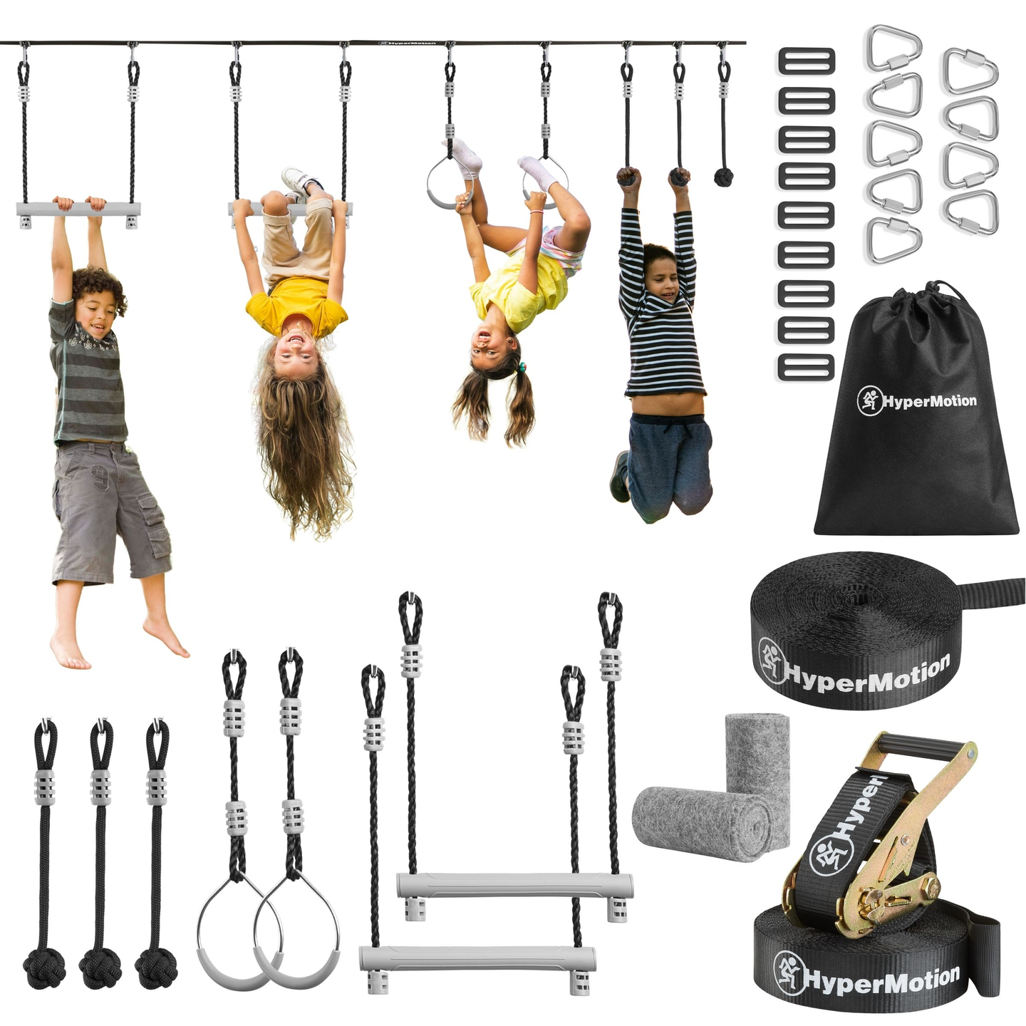 Percorso ad ostacoli Ninja per bambini - Set di slackline HyperMotion - 7 ostacoli