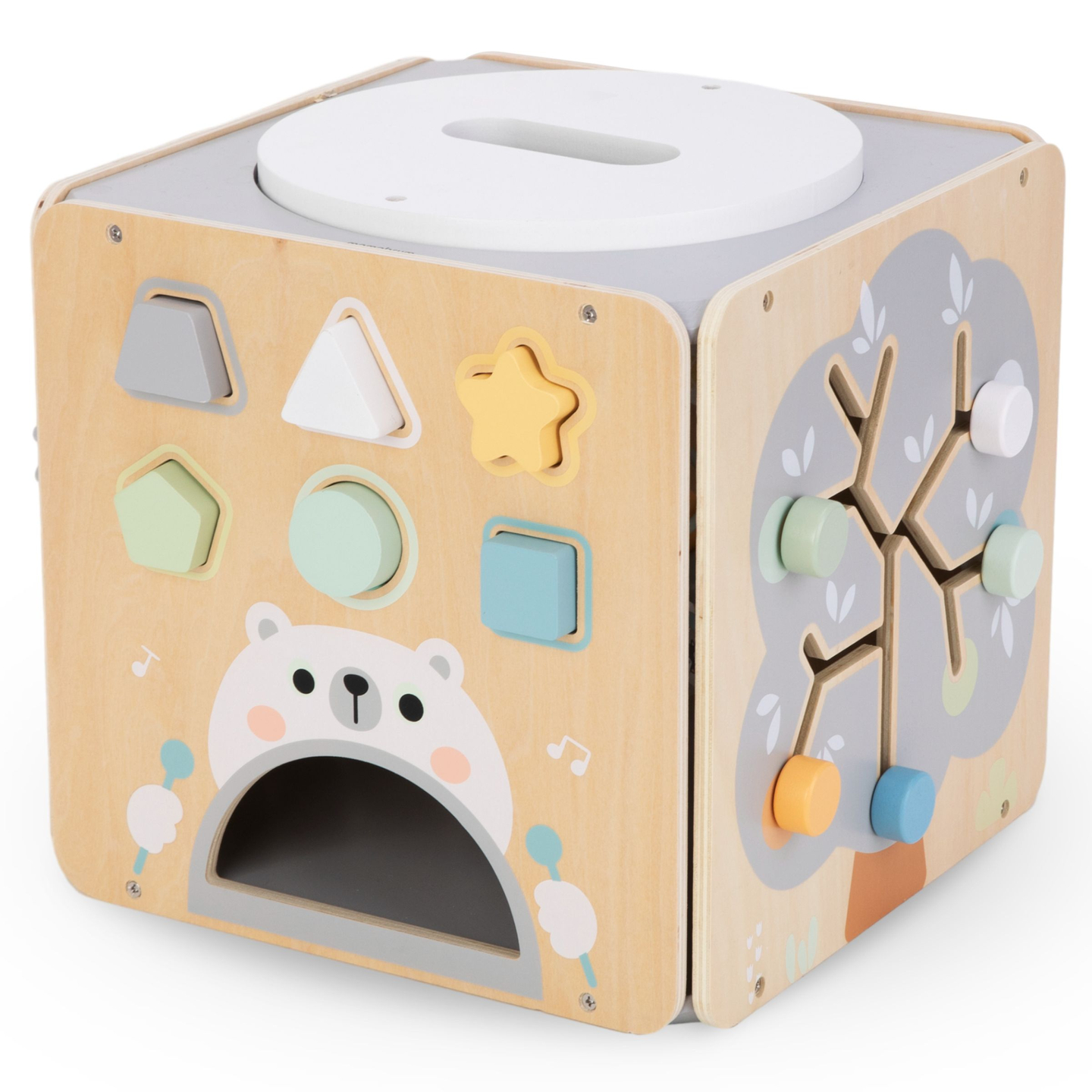 Cubo attività grande in legno con anello - Montessori