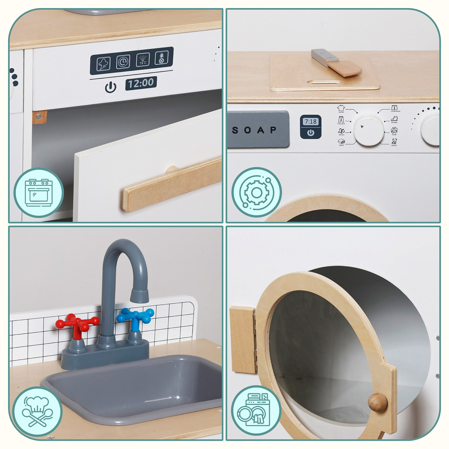 Lavanderia e cucina in legno - set da casa 2 in 1 per bambini