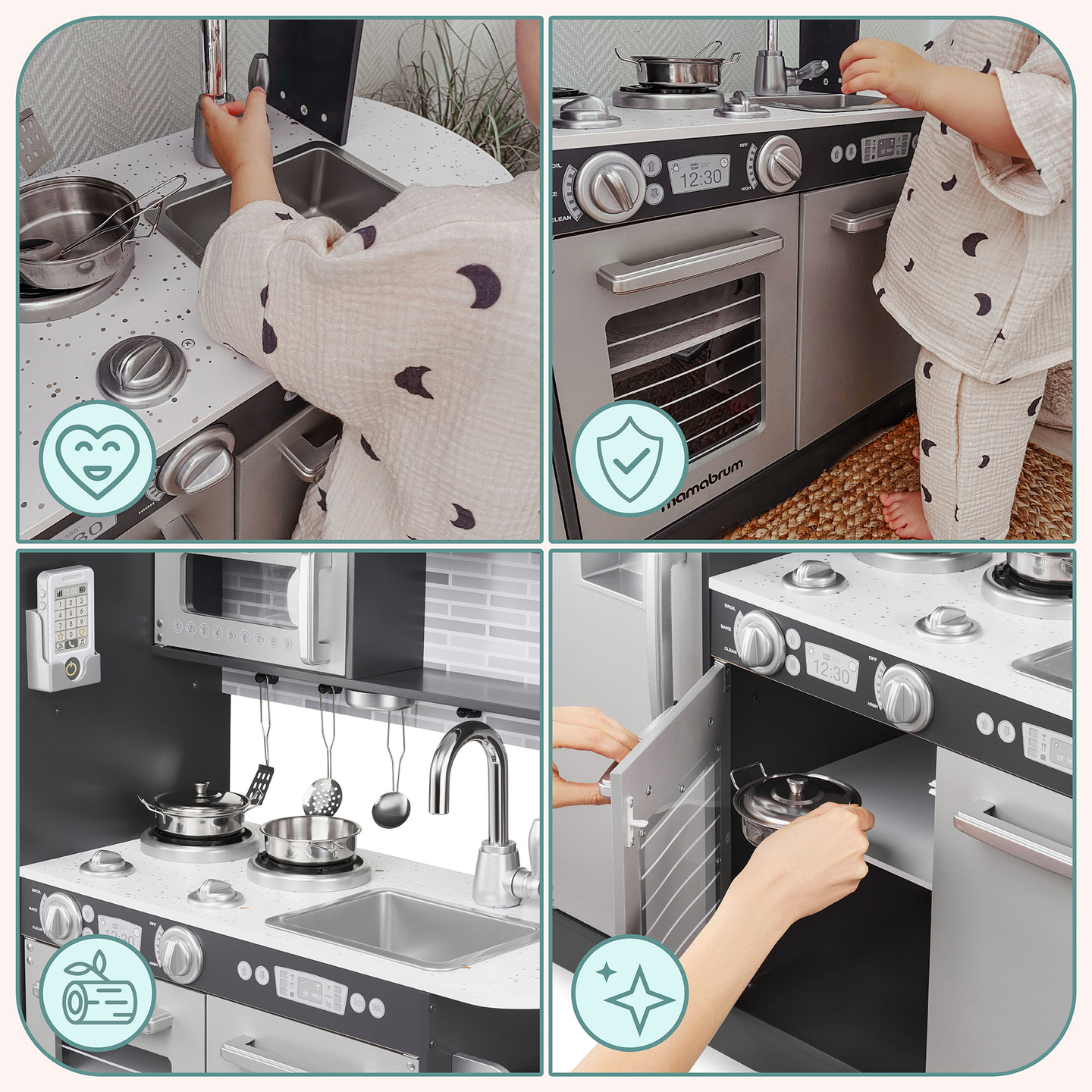 Cucina in legno XXL con illuminazione a LED, grembiule e accessori