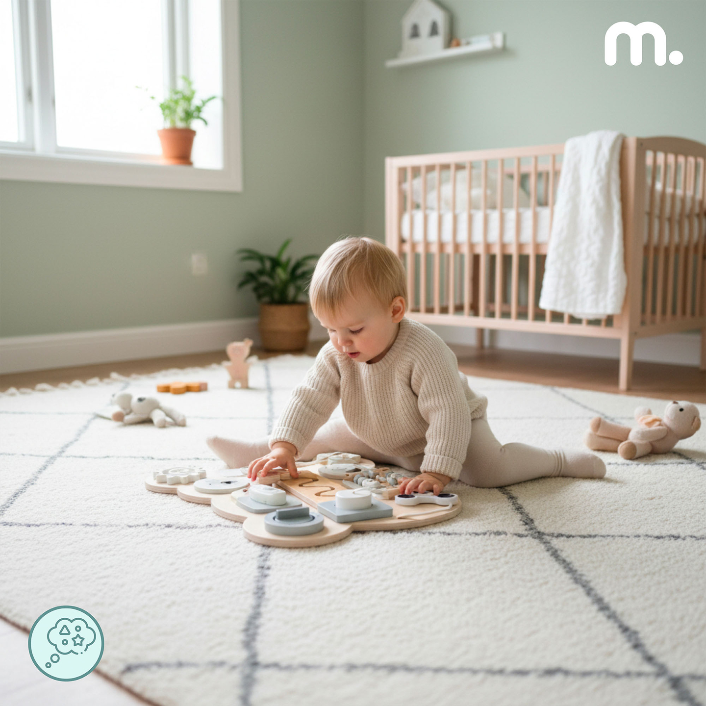 Tavola manipolativa in legno Montessori a forma di orsetto - apprendimento sensoriale dell'indipendenza: velcro, spina, labirinto, manopola a scatto