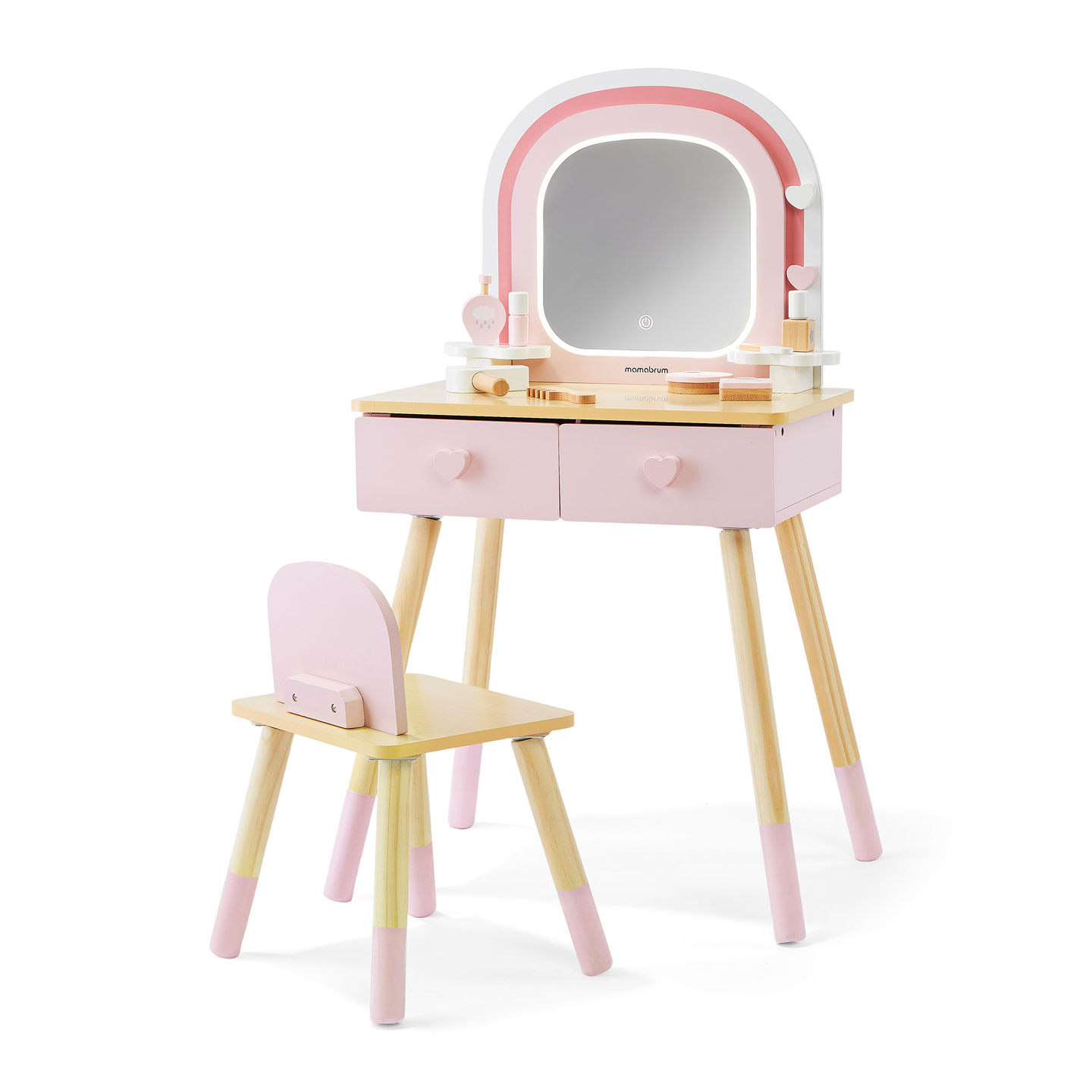Toeletta in legno per bambini con illuminazione a LED con regolazione continua della luminosità, sedia e accessori