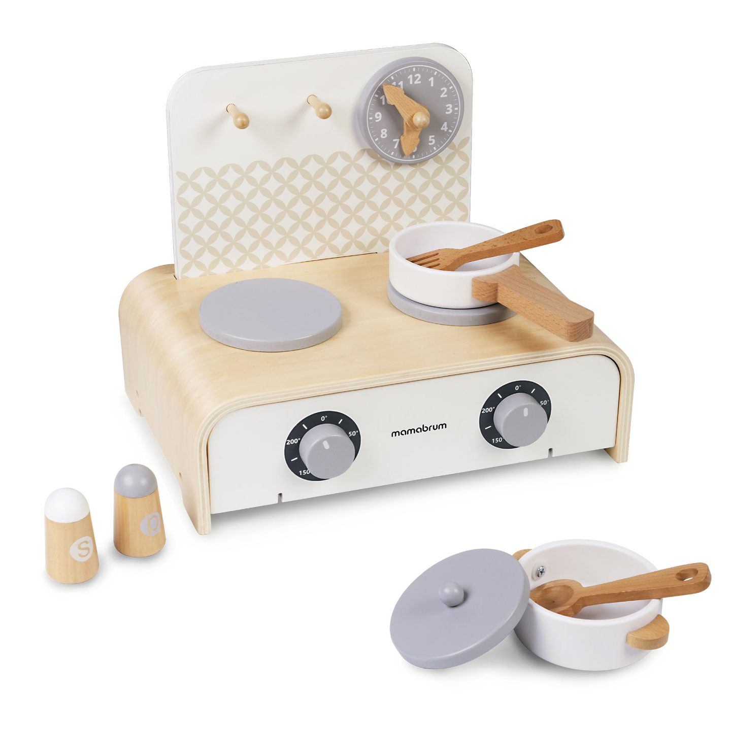Mamabrum Cucina pieghevole in legno per bambini - Set con pentole, accessori da cucina e contenitori