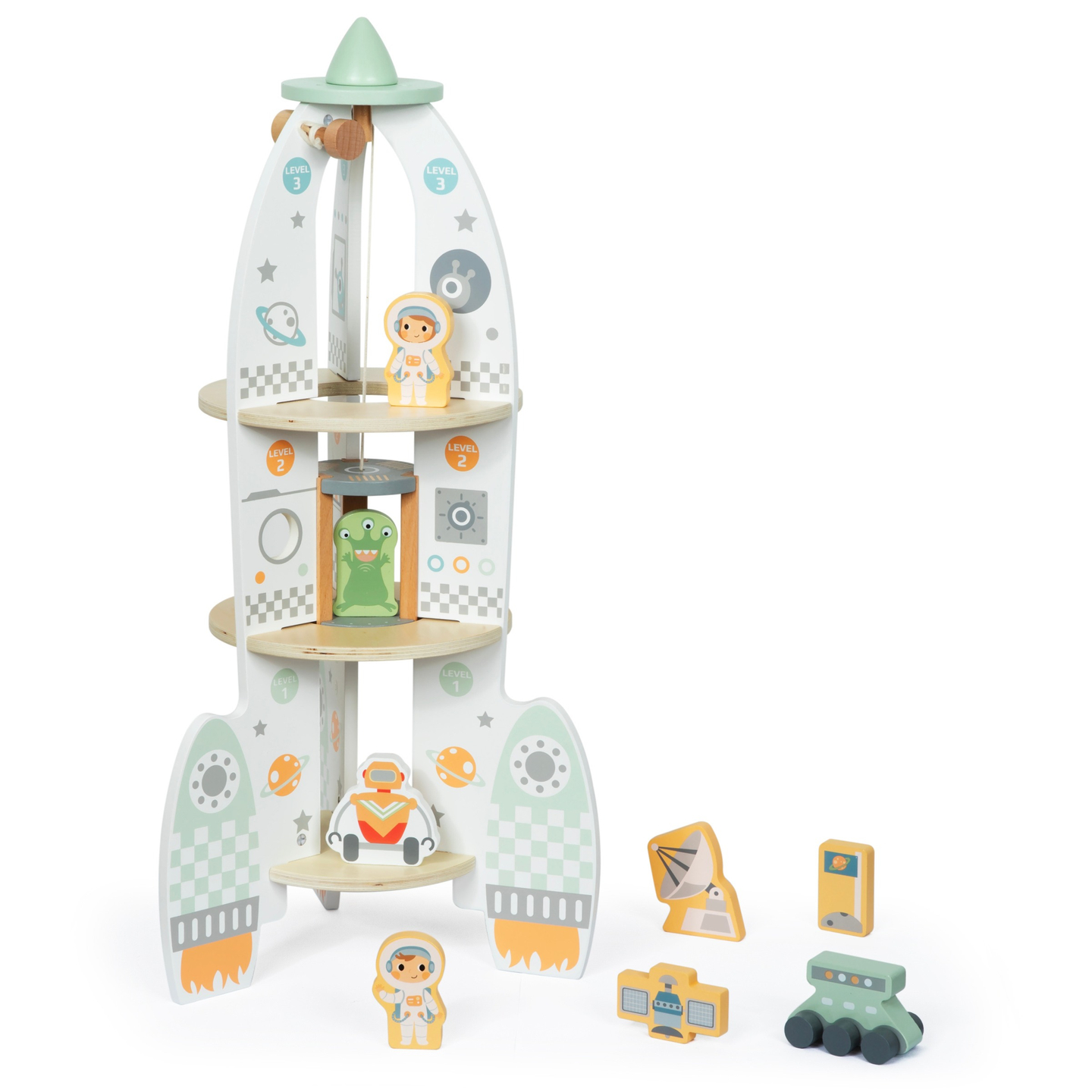 Grande razzo spaziale in legno con ascensore e accessori - XXL