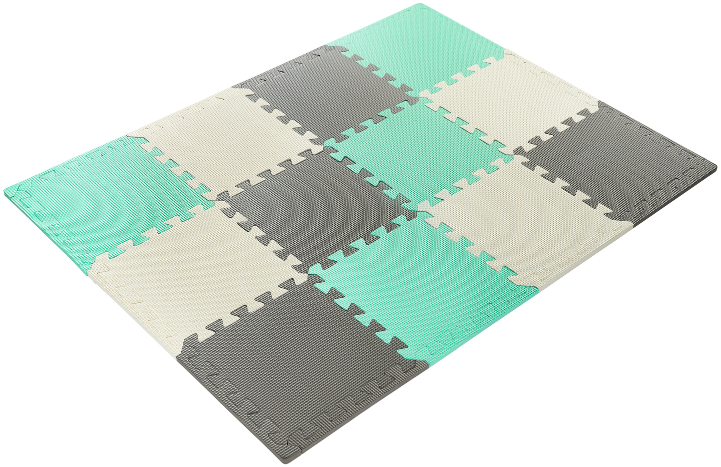 Puzzle in schiuma 12 pezzi. - tappetino educativo in schiuma 120 x 90 x 1.2cm con bordi - menta