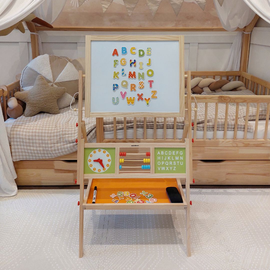 Grande lavagna didattica bifacciale: magnetica e con gesso - lavagna cancellabile a secco, in legno